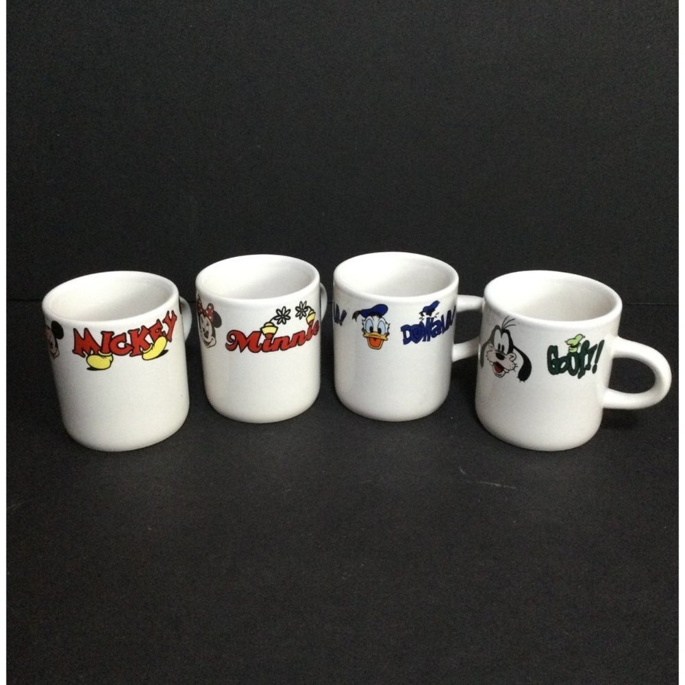 Set 4 Disney Espresso Mini Coffee Mugs Cups Donald Goofy Mickey Minnie